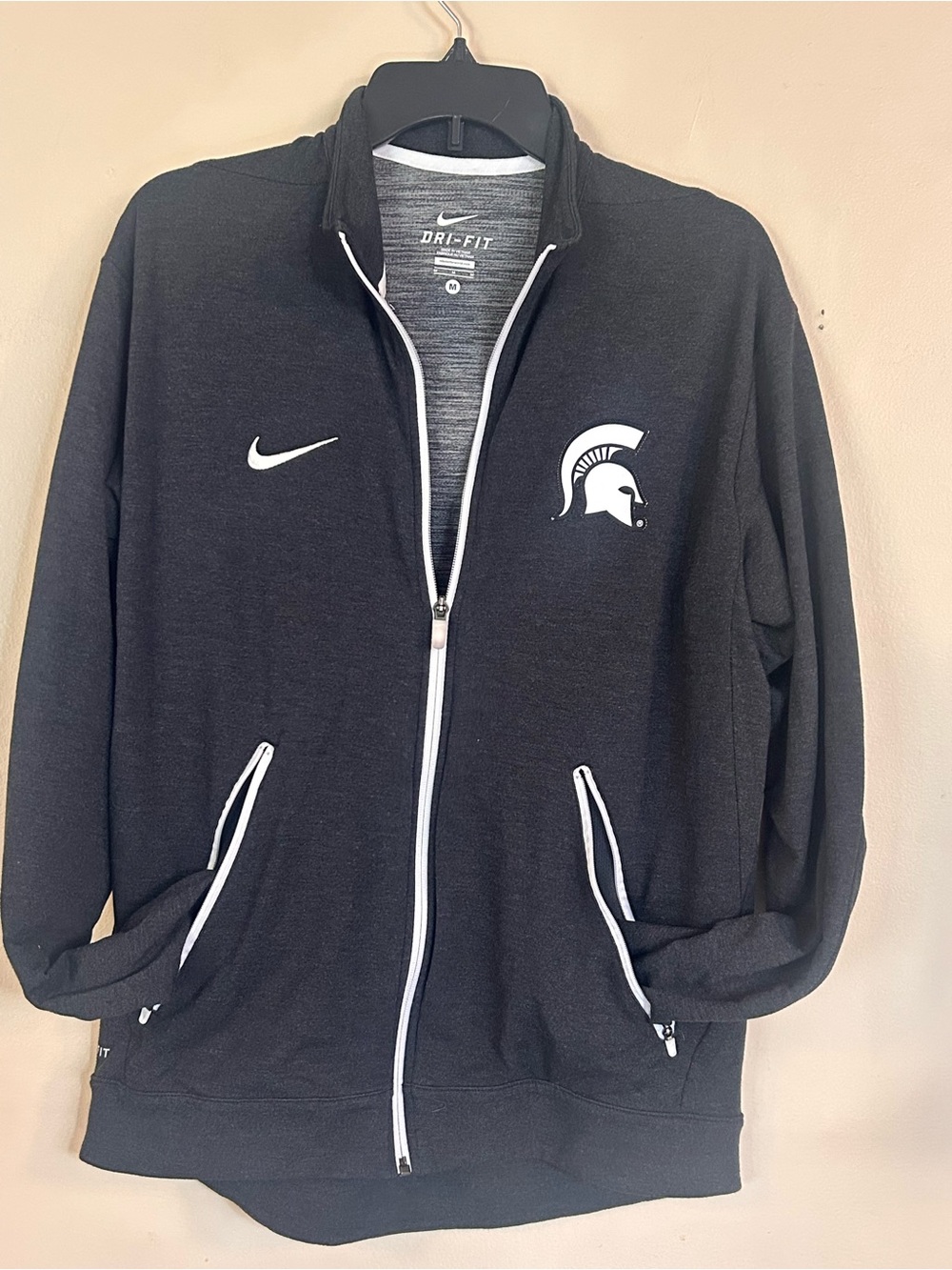 Nike Black Full-Zip Dri-FIT Jacket with White Accents and Spartan Logo